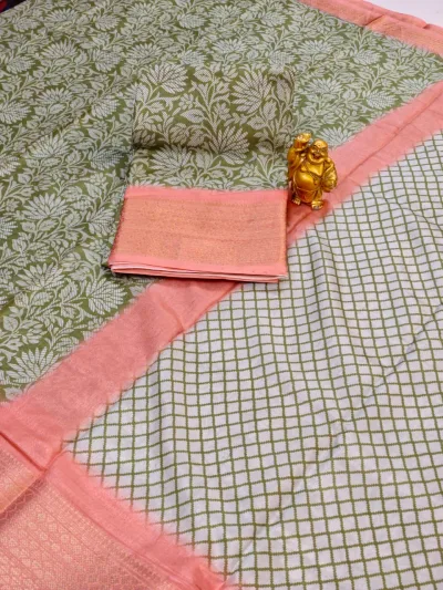 Hand-Block Printed Kalamkari Cotton-Silk Saree